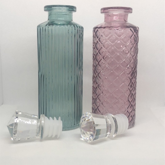 Seafoam Blue Green & Purple Lilac Glass Jars with Clear Crystal Tops NWT 6.5” - Picture 7 of 8